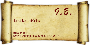 Iritz Béla névjegykártya